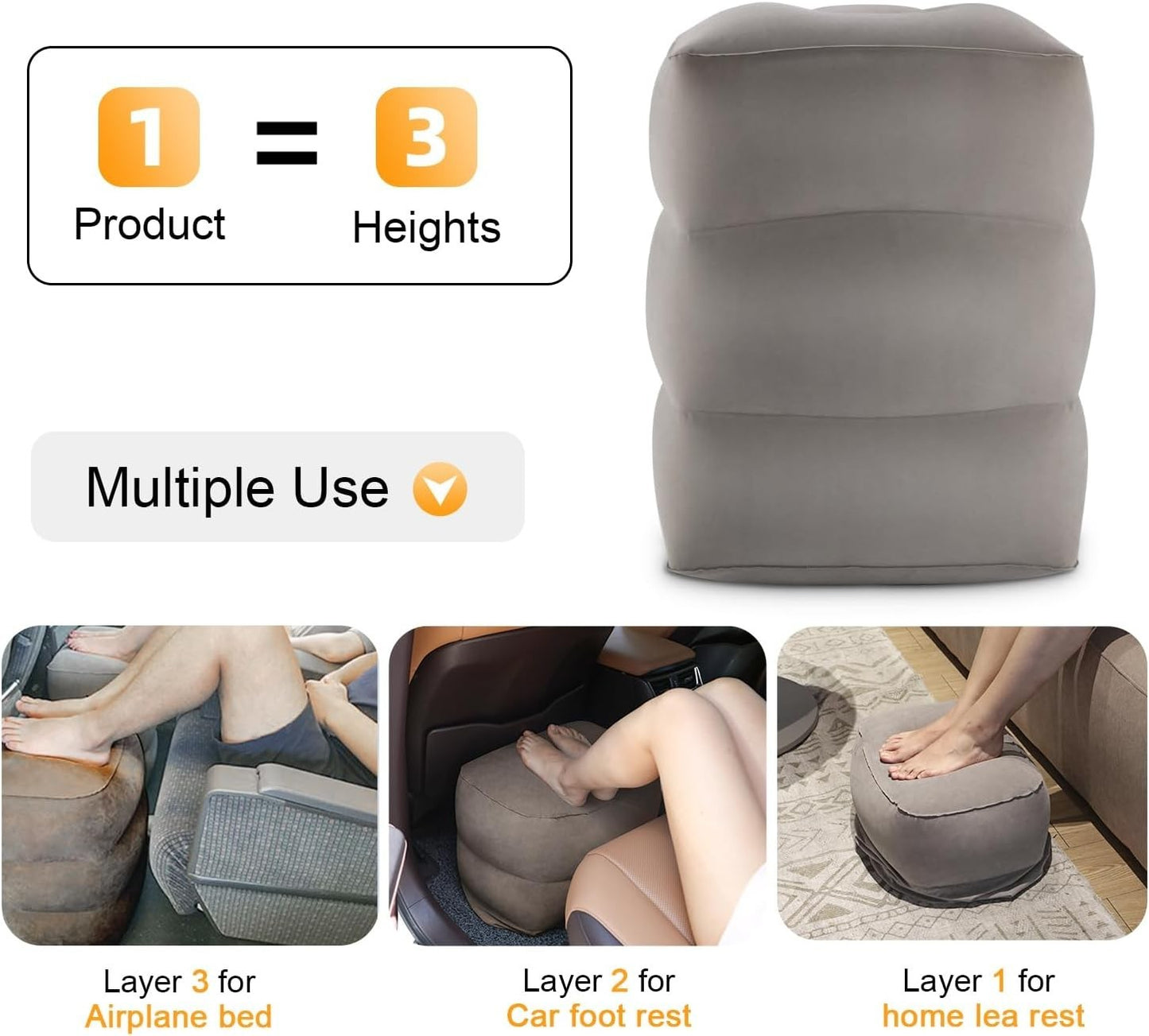 Inflatable Travel Foot Rest Pillow, Kids Airplane Bed, Adjustable Height Leg ...
