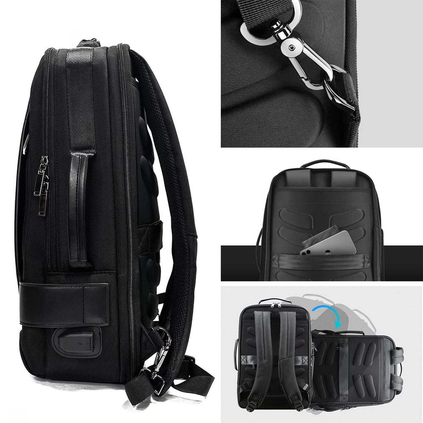 TELOSPORTS 15.6 inch Laptop Business Black Backpack - Convertible and Spaciou...